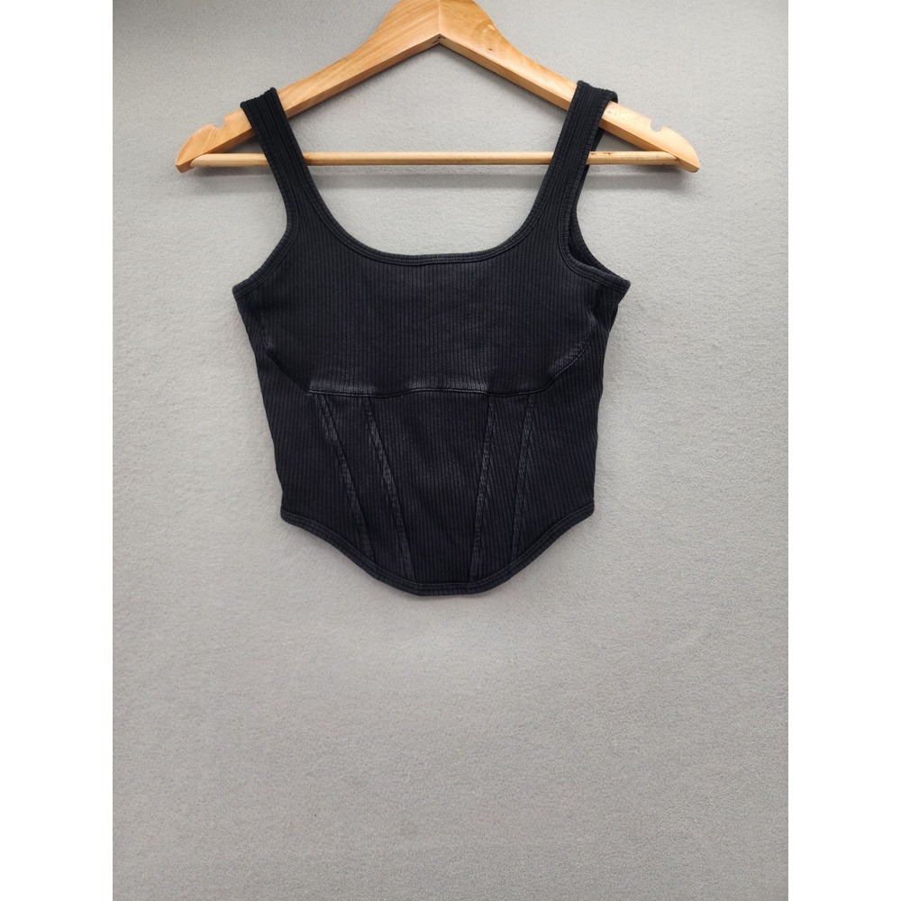 PINK Victoria's Secret Black Ribbed Corset Bralette Crop Top Small DD S-DD Y2K